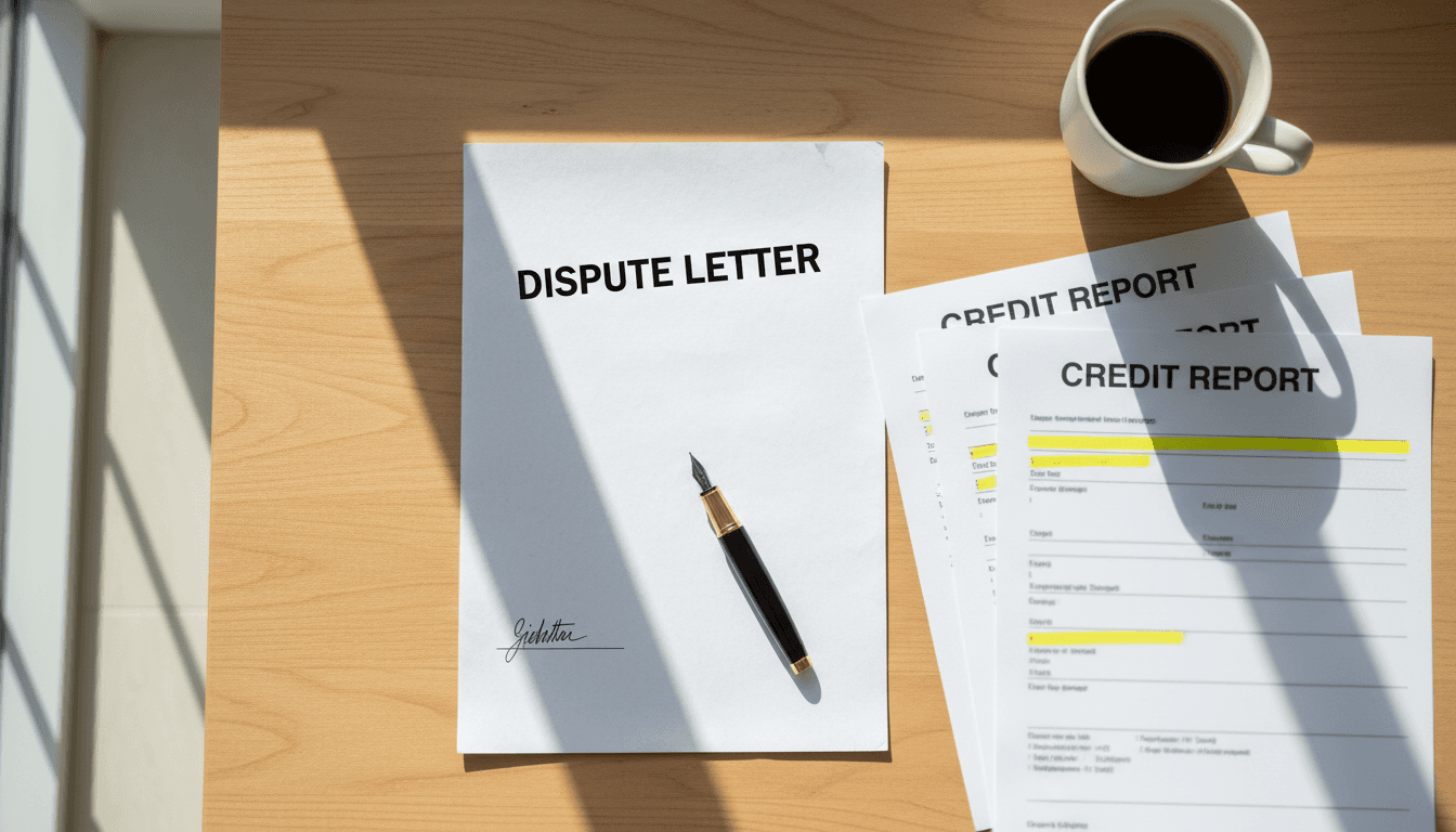 Dispute letter and credit report on desk